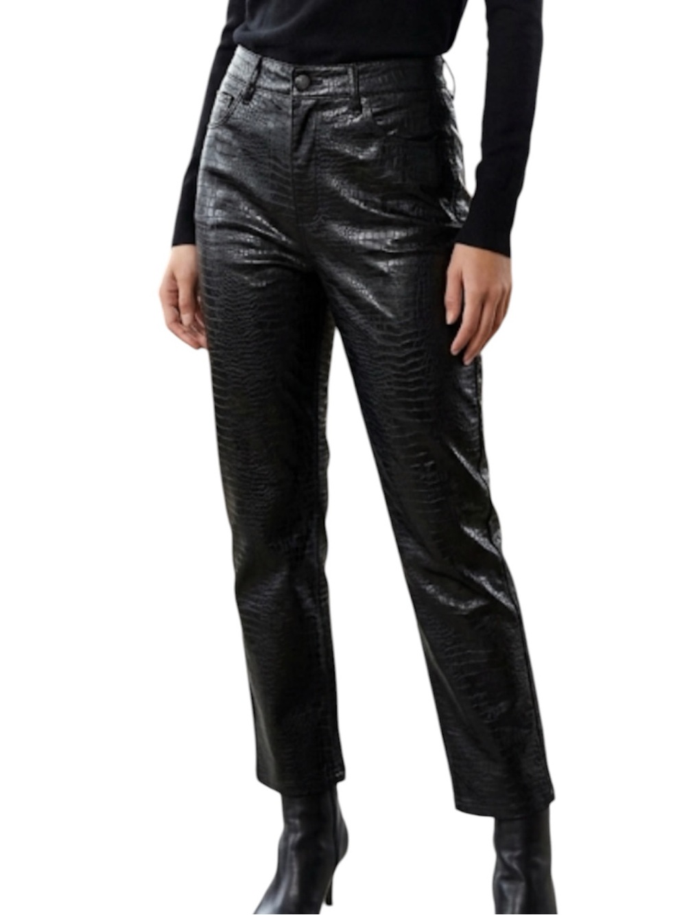 FRAME Straight Leg Premium Black Crocodile-Embossed Vegan Leather Trousers 33
ZZ